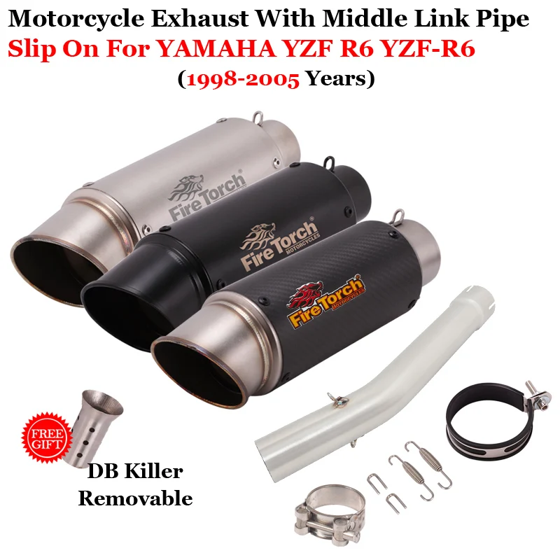 

Full Motorcycle Exhaust System Escape Modify Mid Link 51mm Moto Muffler Pipe DB Killer For YAMAHA YZF R6 YZF-R6 1998-2005 Years