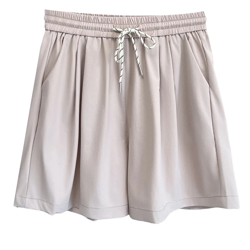 

Женская летняя одежда больших размеров, простые легкие однотонные шорты с завязками на талии, 100 кг, эластичные быстросохнущие шорты 1042