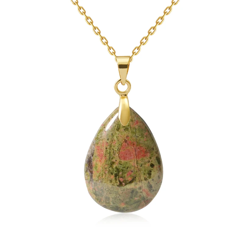 Neue Modische Naturstein-Kristall-Anhänger Tropfenförmiger Einfacher Anhänger Halskette Ohrringe Schmuckherstellung Mit Kette Collier – Detail 31