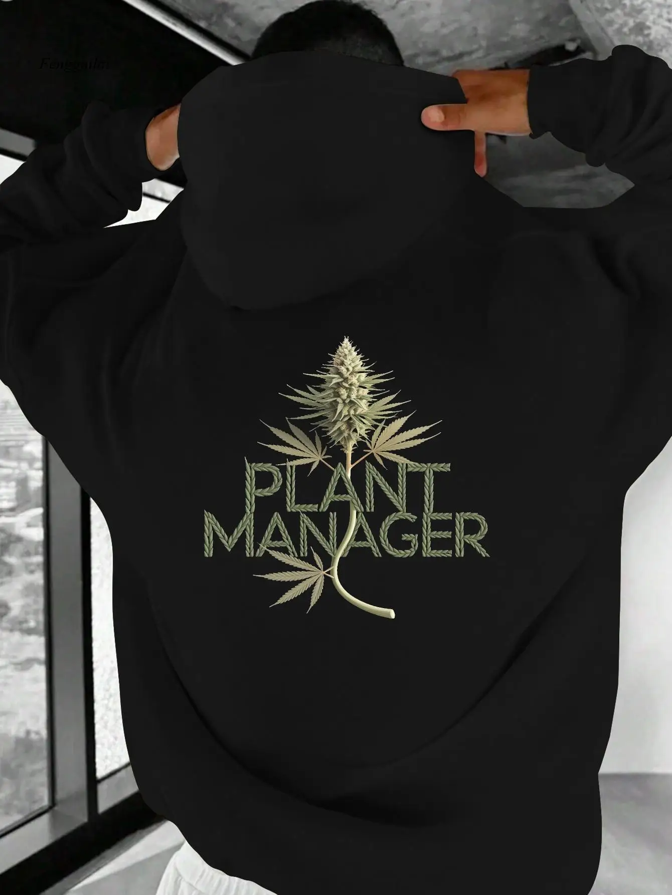 プラント マネージャー フード付きスウェットシャツ - 「プラント マネージャー」の文字が入ったグリーン ボタニカル プルオーバー パーカー