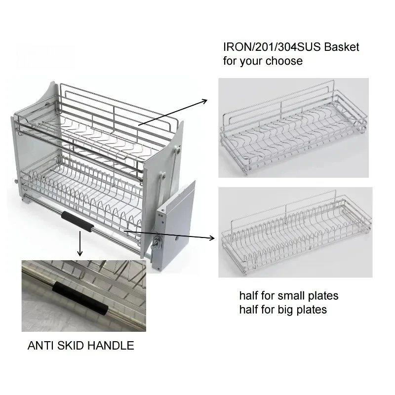 Stainless Steel Elevator Basket Kitchen Pull Down Lifting Wire Basket Pull-Out Dish Rack for Cabinet Organizer Kitchen  ادوات