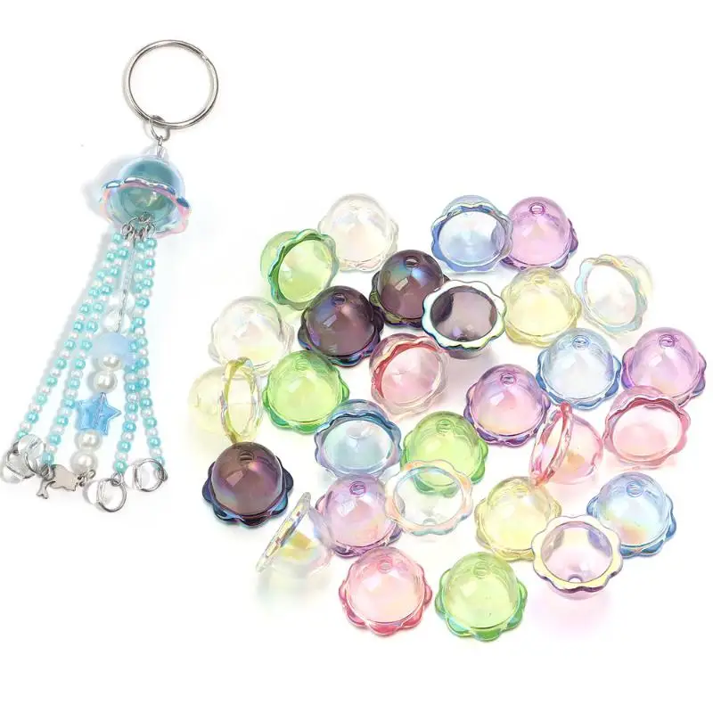 6/24Pcs Handmade Ornaments Transparent Wind Bell Acrylic Beads Colorful Jellyfish Loose Beads For DIY Keychain Hanging