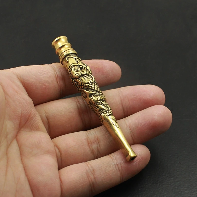 Antique Vintage Cigarette Filter Holder Chinese Carved Dragon Metal Reusable Herb Tube Smoking Pipe