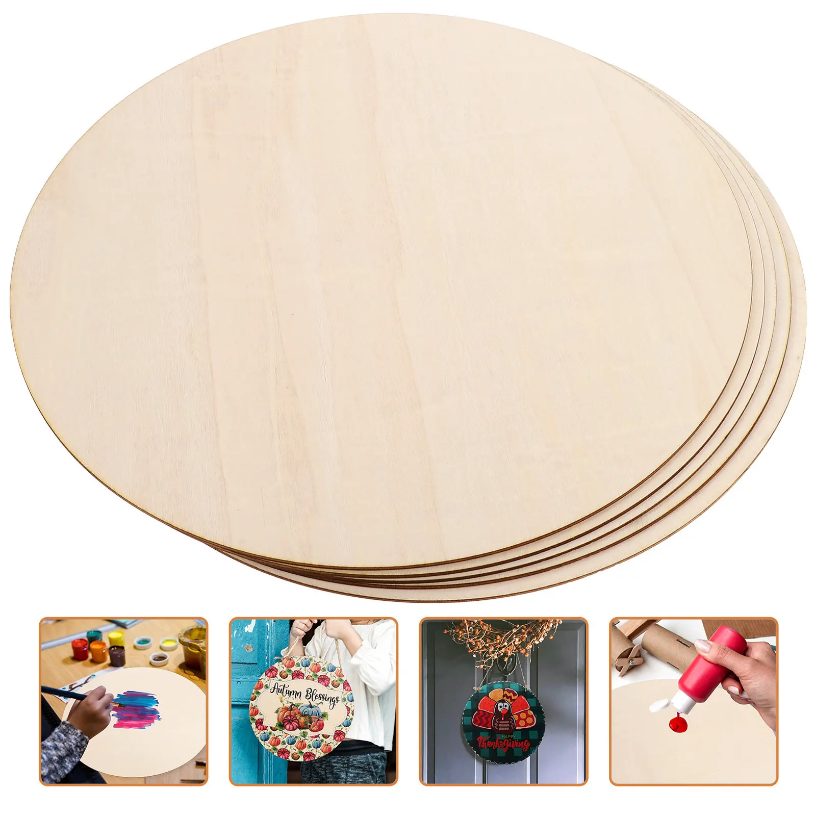 

5Pcs Round Blank Wood Slices Unfinished Natural Wood Chips for DIY Decoration Door Tags Classroom Board Party Hanging Crafts