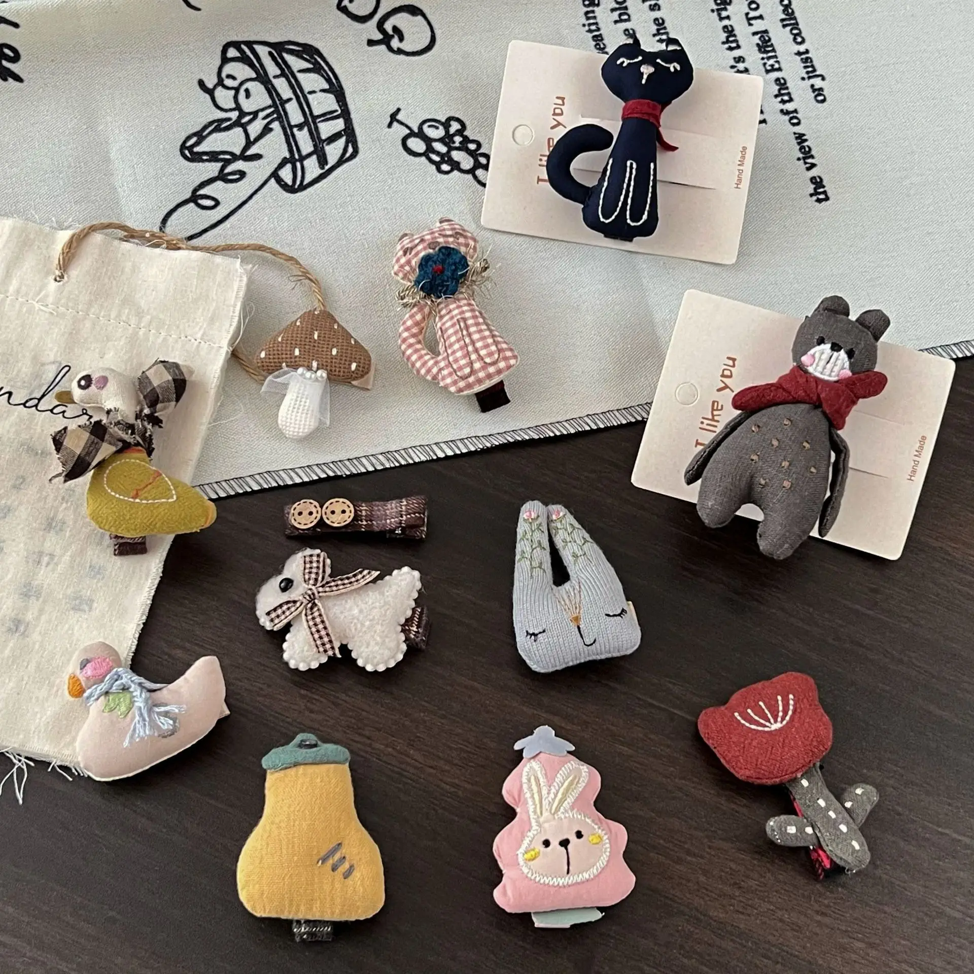 

Винтажная тканевая заколка для волос с милыми животными, аксессуары для волос для девочек в лесном стиле, головные уборы ручной работы, реквизит для детской фотографии