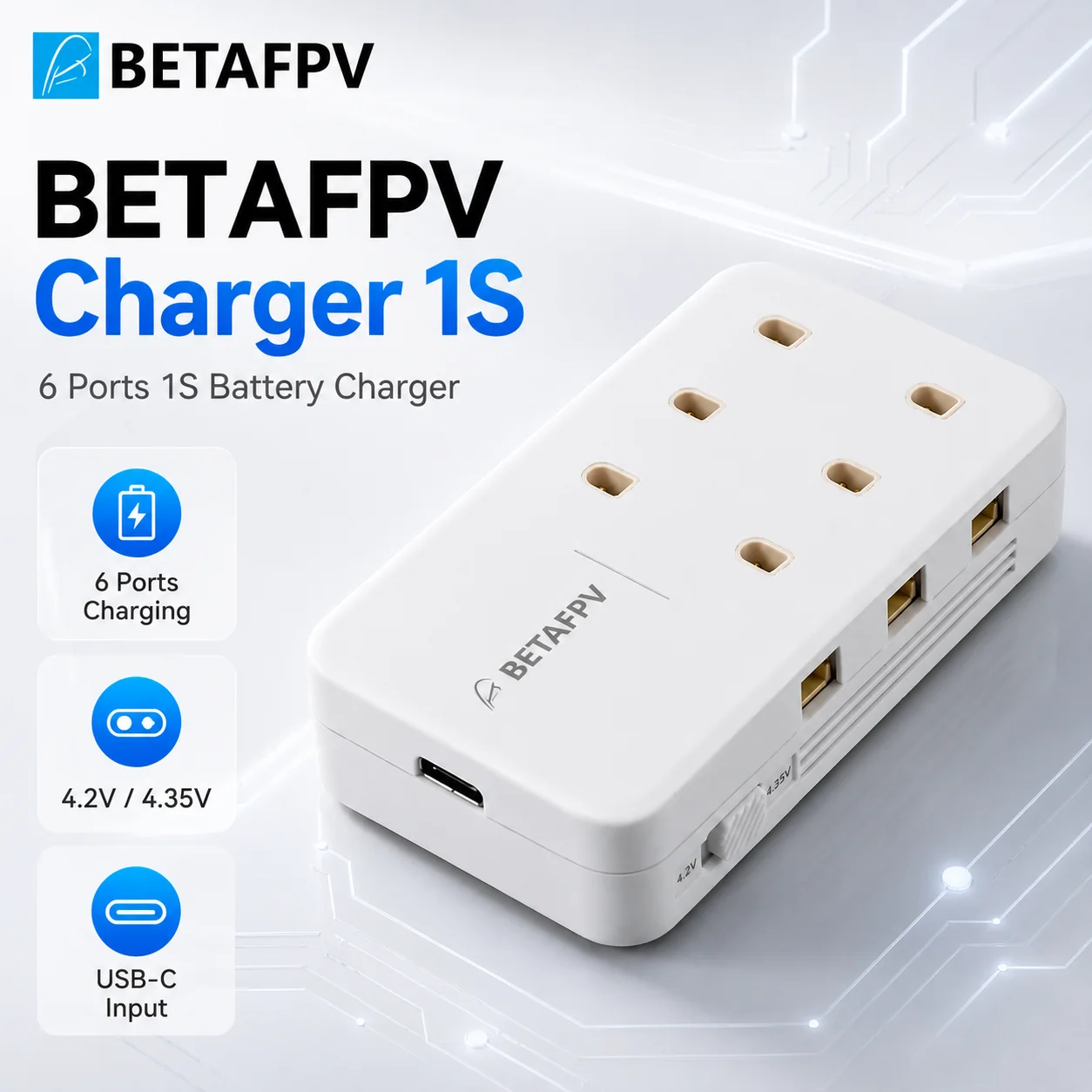 BETAFPV 6 Channel 1S Battery Charger BT2.0 PH2.0 1A Per Port USB Type-C PD QC Fast Charging For Tiny Whoop FPV Drone Accessories