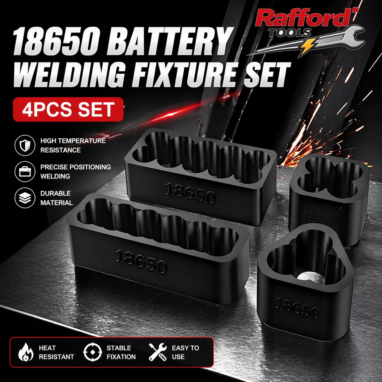 Rafford 4PCS 18650 Lithium Battery Spot Welding Fixture Set Jig Clamp Assembly Bracket for Battery Pack Making