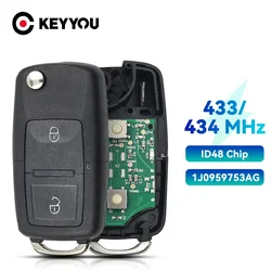KEYYOU 2PCS 2BTN 1J0959753AG 1M0959753E 434MHz ID48 Chip Flip Remote Key Fob For VW Beetle Bora Golf Passat Polo Transporter T5