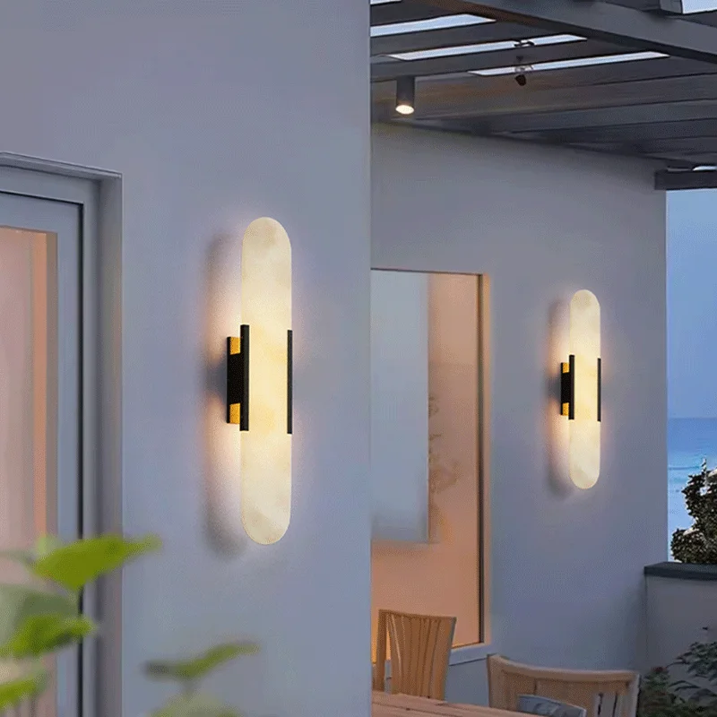 Faux Marble Wall Light Outdoor Ip65 Waterproof Led Lamp For Villa Garden Exterior Wall Balcony Corridor Long Sconce Lamps