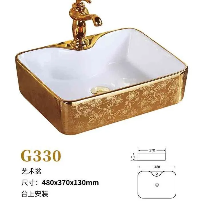 

Export Wholesale Golden Flower Table Top Basin Ceramic Washbasin Home Hotel Bathroom Washbasin Colorful Art Basin