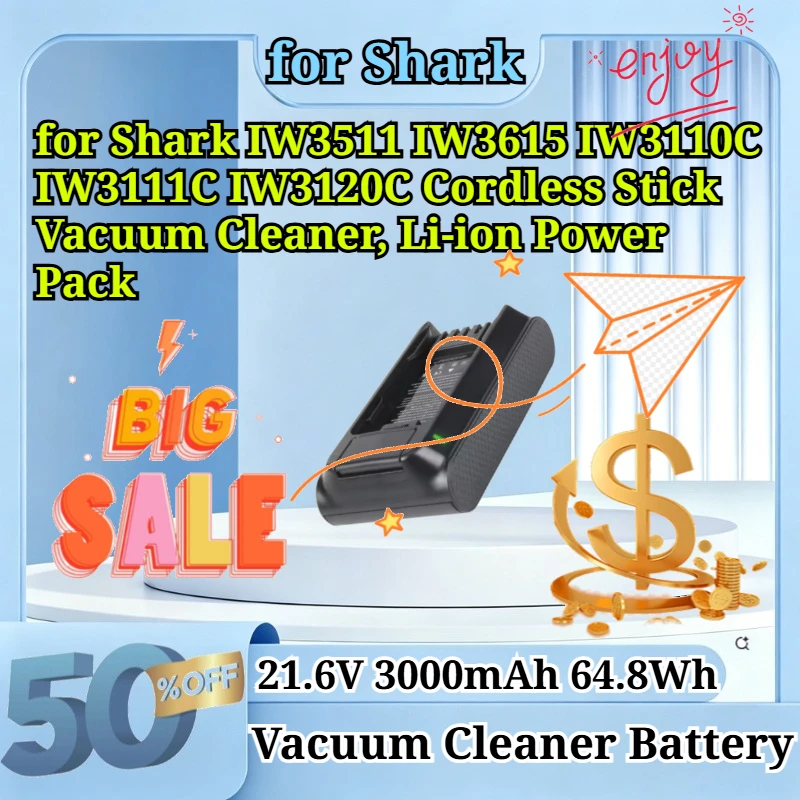 21.6V 3.0Ah Replacement Li-ion Battery XBTR625KSL for Shark IW3511 IW3615 IW3110C IW3111C IW3120C Cordless Stick Vacuum Cleaner
