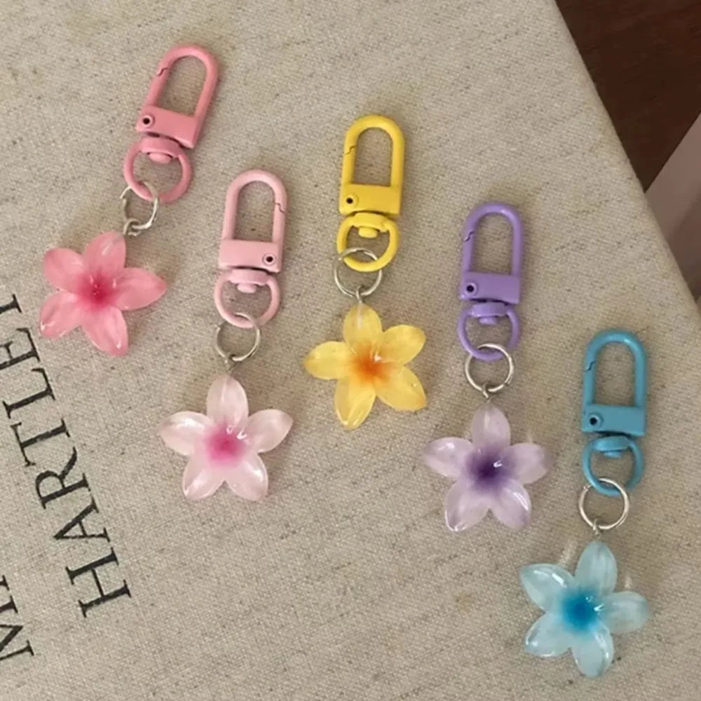 Cute Sweet Colorful Flower Keychain Resin Pendant Rope Decoration Car Key Ring Hanging Jewelry Pendant Keyring Girls