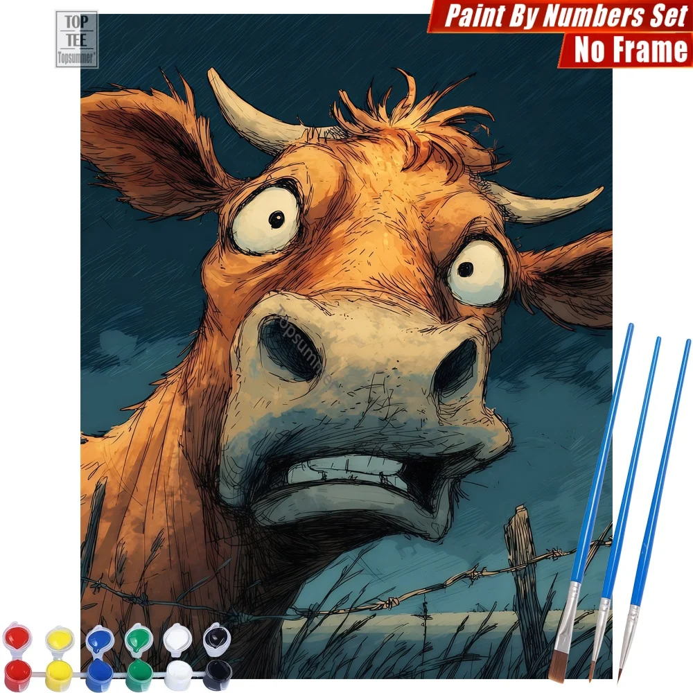 

Cow head sketch barbed DIY Digital Oil Painting Set - Cow barbed wire Home Decor Day Of The Dead Gift For Mom