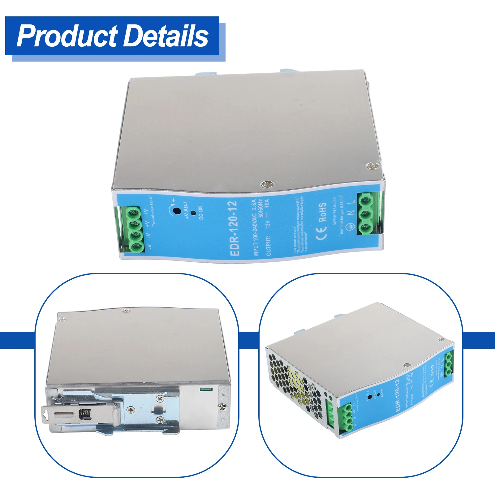 Fonte de alimentação de comutação de trilho DC 12V 120W para equipamentos eletromecânicos com proteção contra sobrecarga e curto-circuito