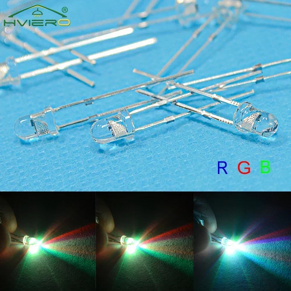 

10PCS Fast Slow Flash RGB Round 3mm Rainbow Multi Color Red Green Blue Emitting Diodes Light Bead Clear 2.0~3.4V LED Lamps Bulbs