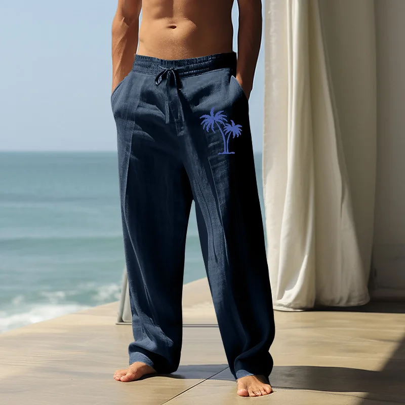 

Men High Waist Full Length Pant Casual Pants Pockets Loose Fit Printing Wide Leg Pants Casual Summer 2025 New Sports Drawstring