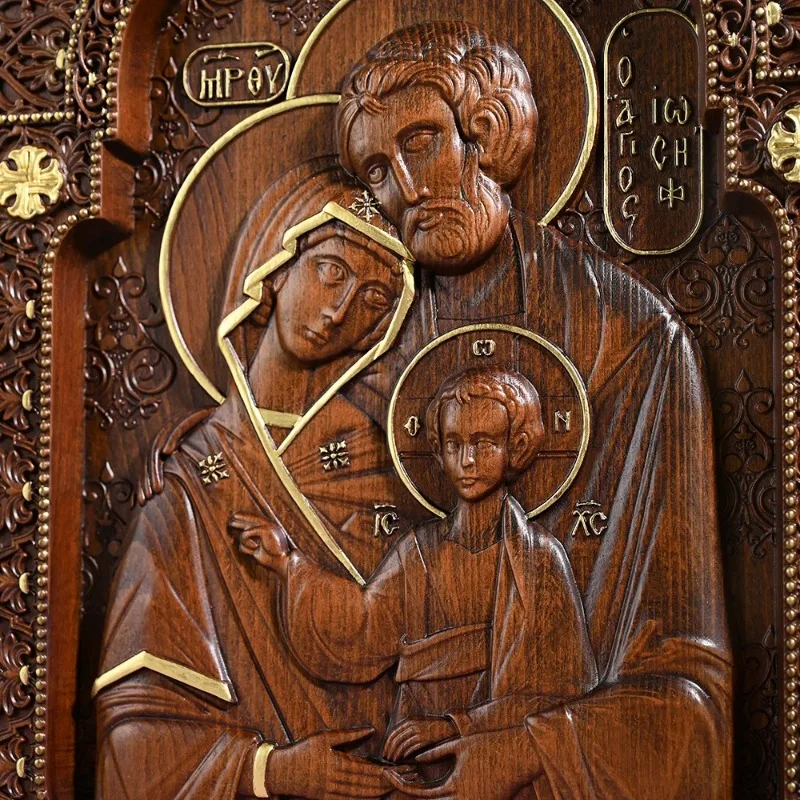 Religious Holy Family Catholic Wood Carving, Byzantine Icon Plaque Jesus Home Hanging Decor