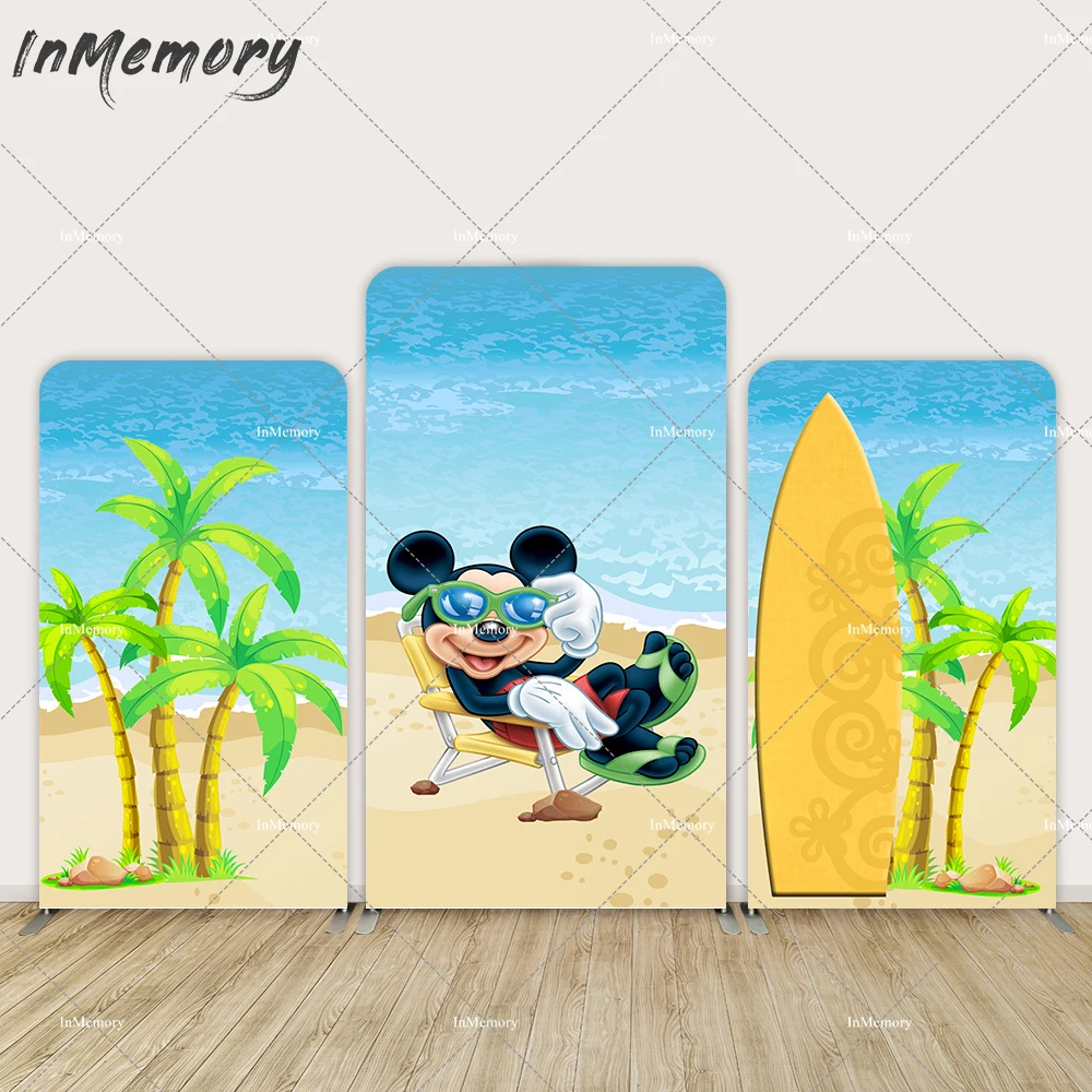 Cartoon Mickey Mouse Retangular Arch Backdrop Cover for Boy Birthday Party Decor Surfboard Summer Beach Baby Shower Background