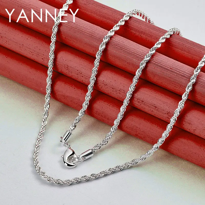 

925 Sterling Silver 3MM 16-30 Inches Fine Rope Chain Necklace For Men Women Fashion Gifts Jewelry Wedding Hip Hop Accessories