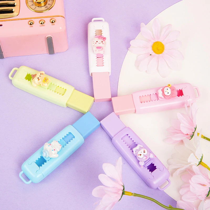 Sanrios Kuromi Melody Push-Pull Gum Studenten Examen Tekening Schrijven Gummen Potlood Gum Briefpapier voor School Kantoor Meisjes