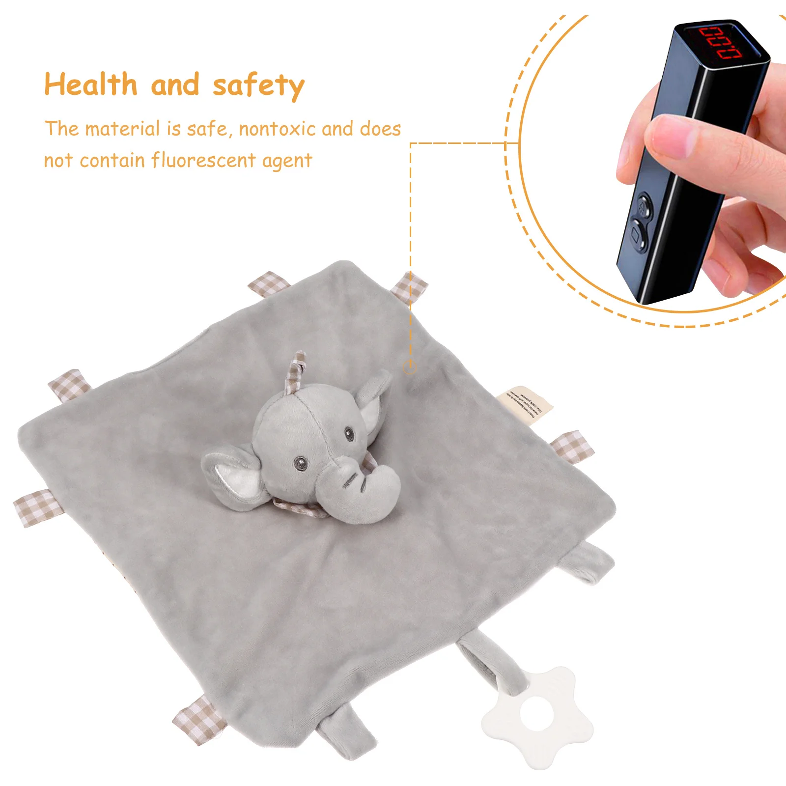 ผ้าเช็ดน้ำลายเด็กอ่อนรูปช้าง ผ้านุ่มปลอดภัย ผ้าห่มนิรภัยสำหรับเด็ก ผ้ากัดเล่น ผ้าห่มปลอบประโลม