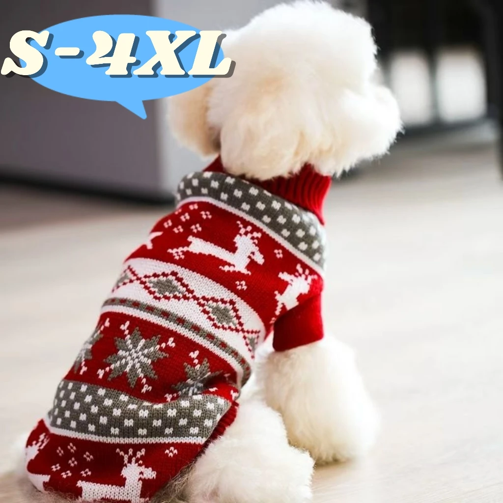 

S-4XL Warm Pet Sweater Fair Isle style Knitted Wool Sweater Christmas Style New Year Costume For Chihuahua Yorkie French Bulldog