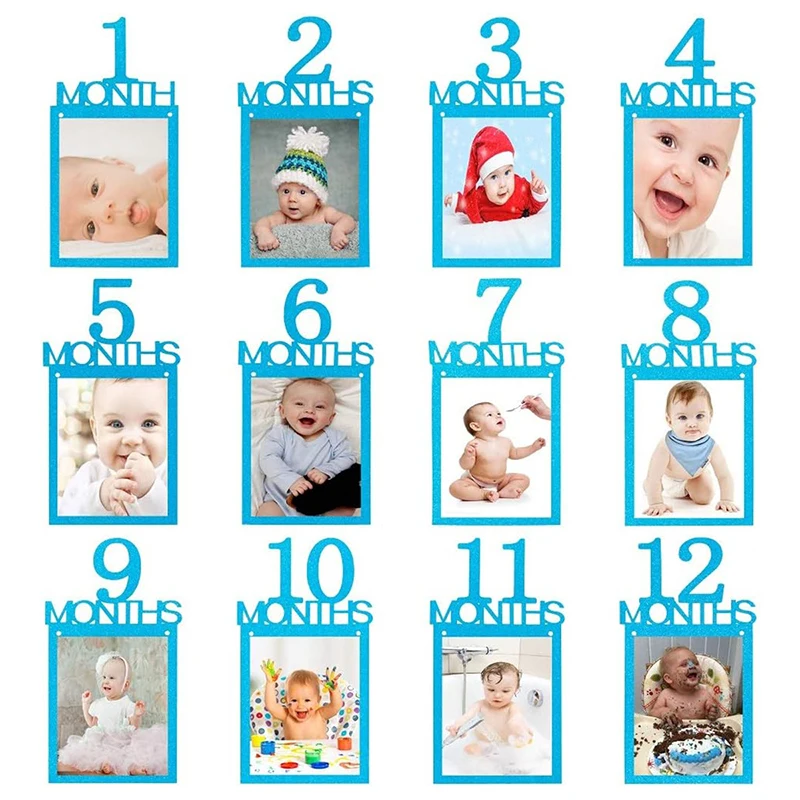 Baby 1. Geburtstag Dekoration Foto Banner 1-12 Monate Foto Requisiten Junge Mädchen Foto Wimpelkette Girlande Baby Shower Party liefert – Detail 12