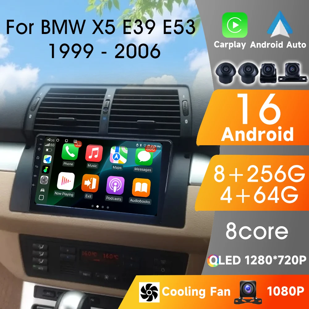 

Autoradio For BMW X5 E39 E53 1999 - 2006 Carplay Android Auto Wireless 8Core WIFI Car Radio Multimedia Player Bluetooth Video
