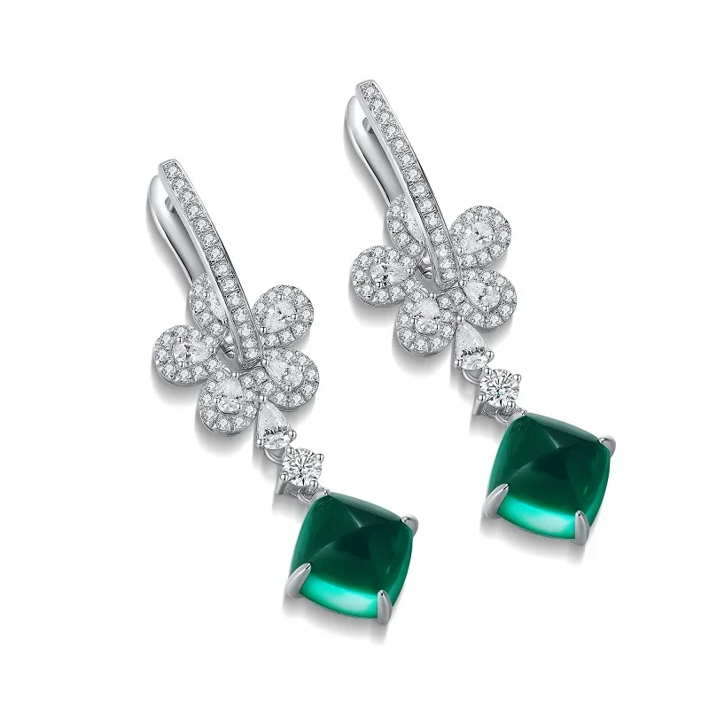 Pirmiana New Fashion 7.24ct Sugar Loaf Lab Grown Emerald Earrings S925 Silver Earrings for Girls