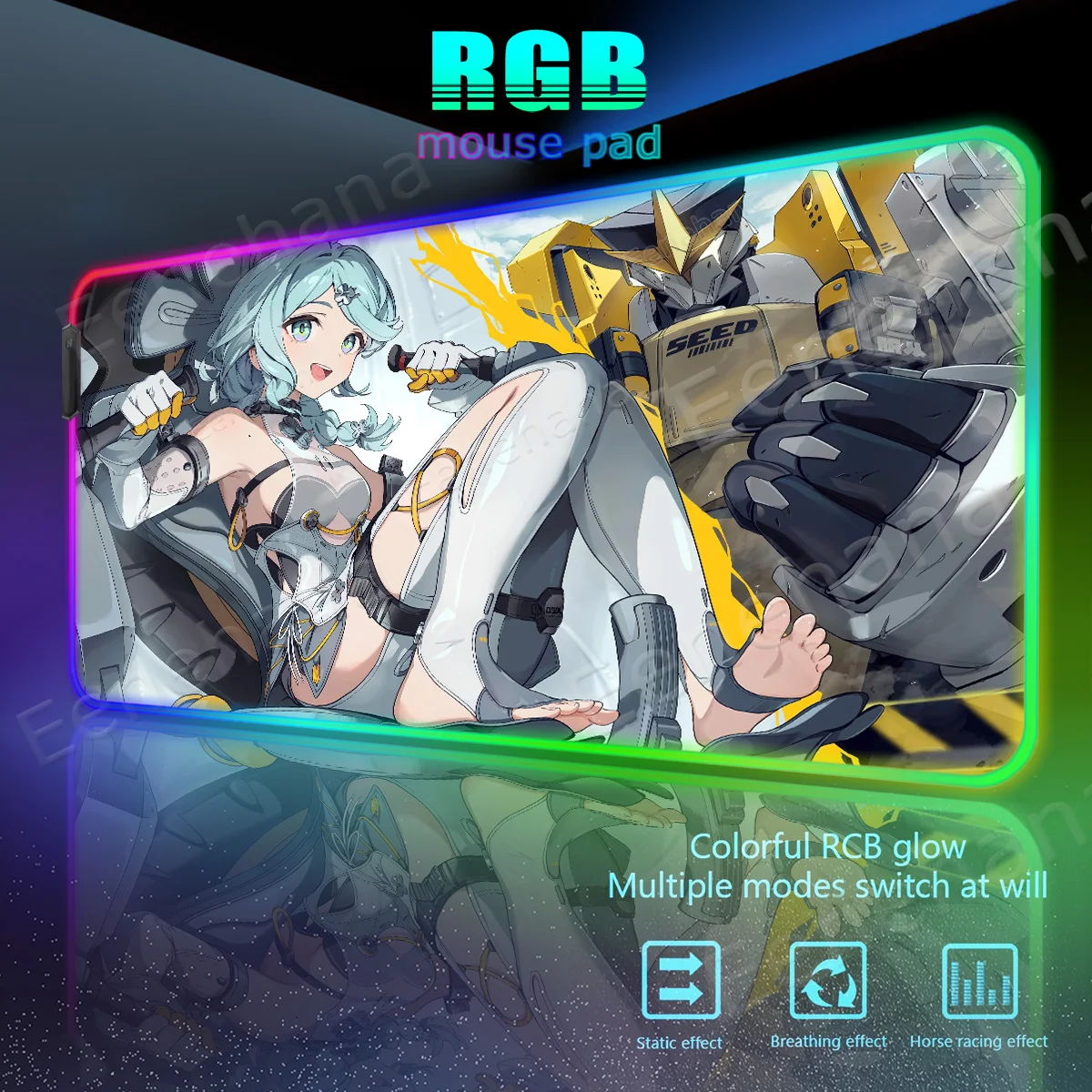 

RGB большой аниме Zenless Zone Zero SEED игровые аксессуары для ПК коврик для мыши компьютерный Emit Light Gamer LED Xxl ZZZ Kawaii расширенный коврик