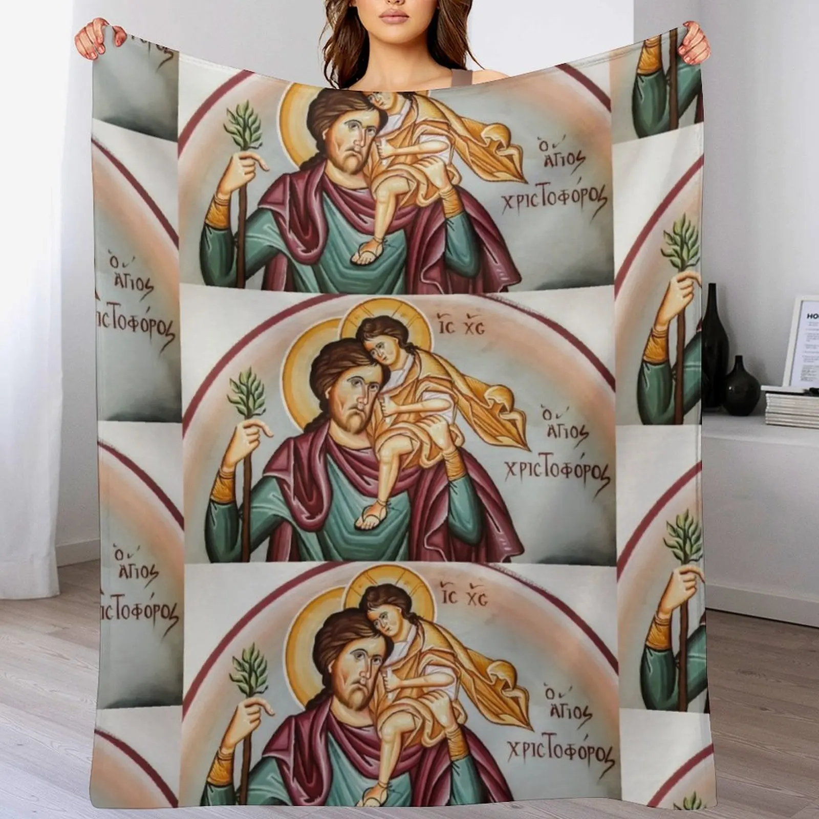 Saint Christopher Throw Blanket Multi Use Warm Blanket for Living Room Bedroom