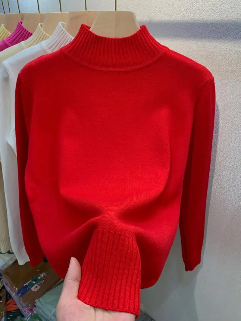 Autumn Winter Women\'s Sweaters Turtleneck Women Pulovers Rose Red Knitted Jumpers Sweater Oversize Pull For Women