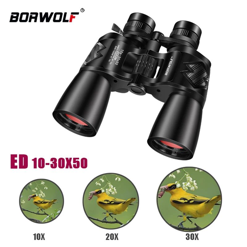 BORWOLF 10-30X50 High Magnification HD Professional Zoom Powerful Binoculars for Hunting Telescope Monocular