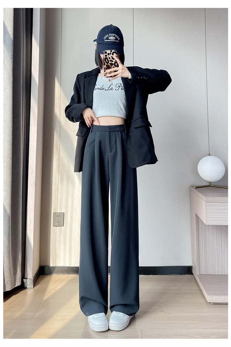 Spring 2024 New Fashion All-Match Simple Office Suit Pants Wide-Leg Pants High Waist Narrow Straight Casual Mop Pants Women