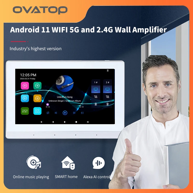 7inch Android 11 SystemSmart Home Background Music Stereo Sound WIFI Touch Screen Bluetooth Audio In Wall Amplifier