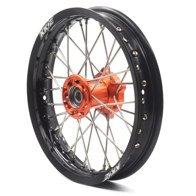 

【2025】 12/10 Kid's Motorcycle Wheels Set Compatible With KTM50 SX 2014-2023 CNC Machined Orange Hub Black Rim