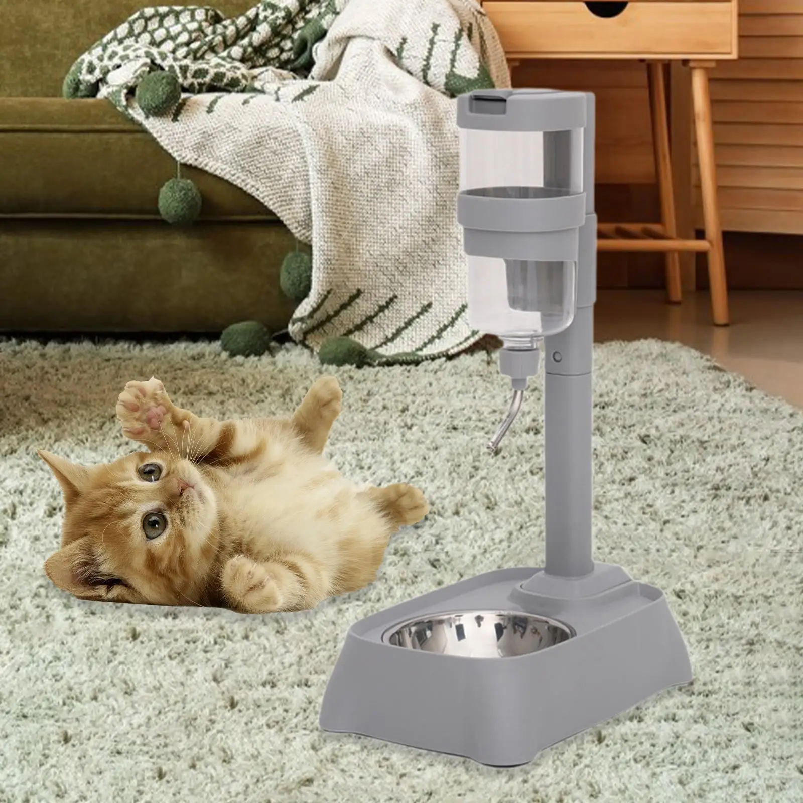 Pet Feeder and Waterer, Pet Standing Water Dispenser, 2 in 1 Food Container, Automatic Food Feeder, Dog Bowl for Rabbits Cat view 5