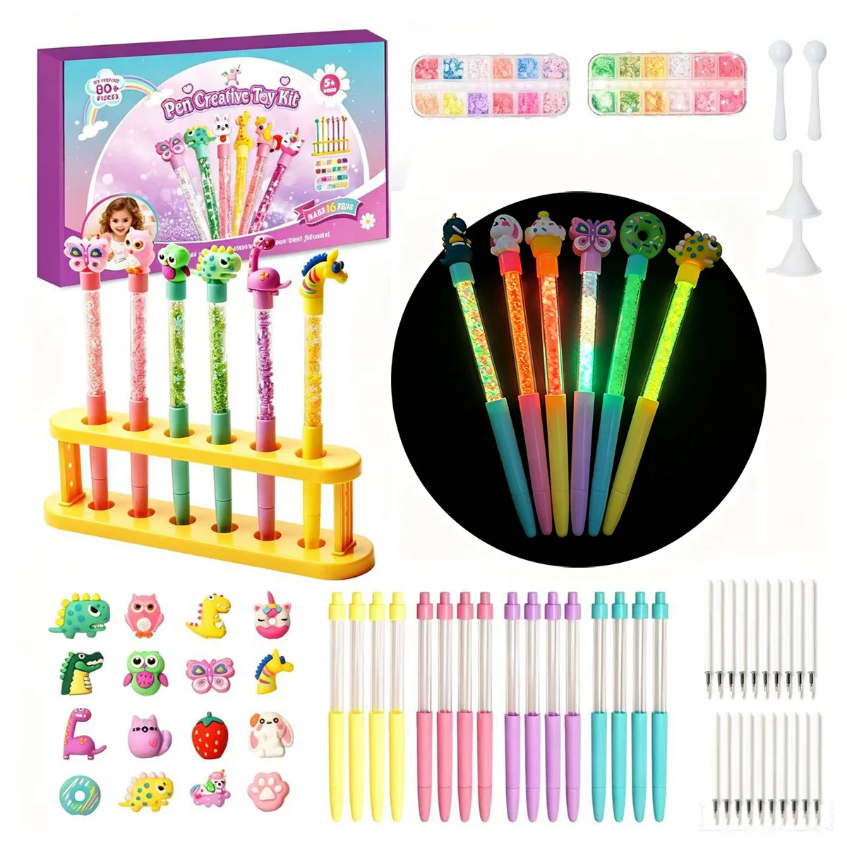 DIY Glitter Gel Pens Making Kit Creative DIY Magic Quicksand Pens Kit Glow in Dark Pen Hand‑made DIY Making Set Birthday Gift