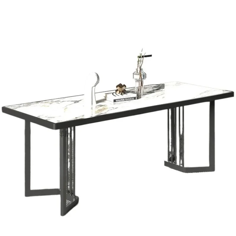 Tile embedded desk legs bracket rock slab countertop into groove dining table feet wrought iron metal hemming rectangle