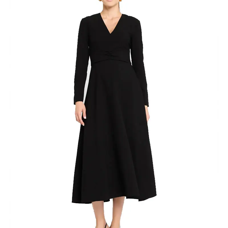 

Black V-Neck Women Dress New Women Long Sleeve OL Work Dresses