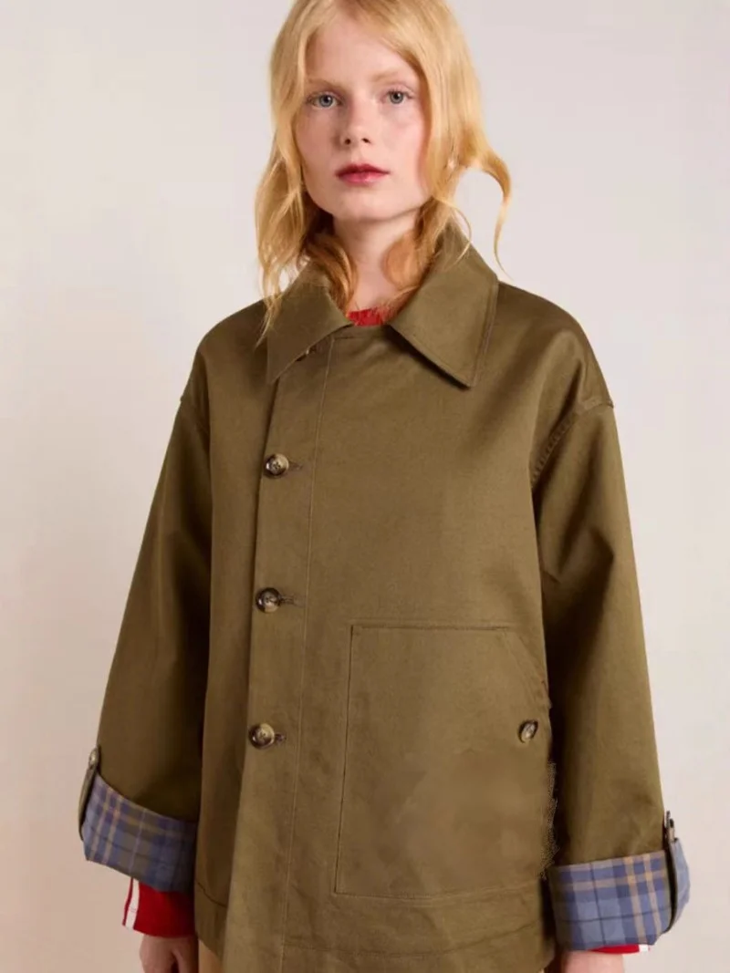 Women's Double-Sided Jacket Autumn Winter New Clothing with Lapel Long-Sleeved Embroidery Pockets Fashionable Outerwear