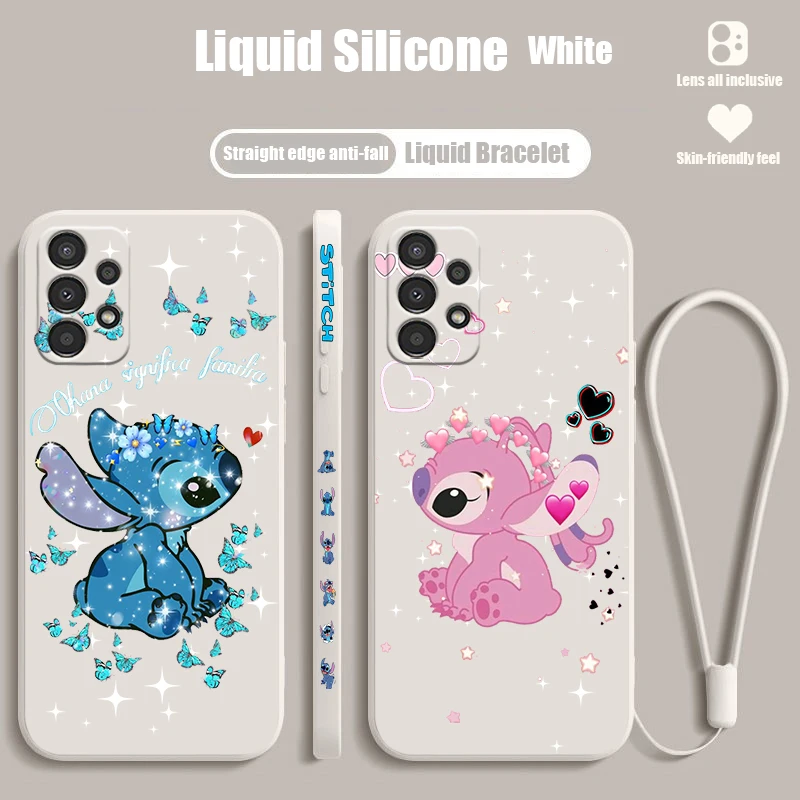 Disney Stitch Cute For Samsung A72 A54 A53 A52 A42 A34 A32 A25 A24 A23 A22 A15 A14 A13 A12 Liquid Left Rope Phone Case