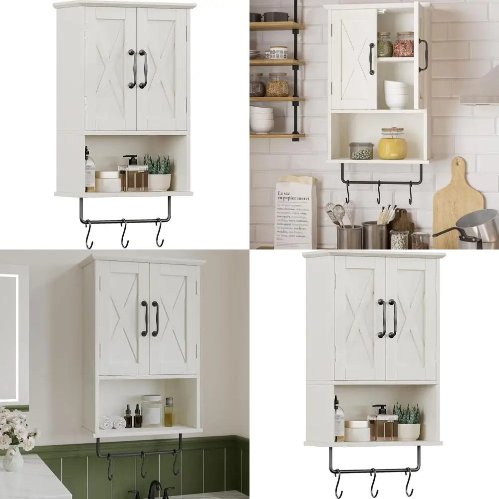 

Напольный шкаф для хранения с регулируемой полкой, 3 крючками, белый, длина 19,3 дюйма