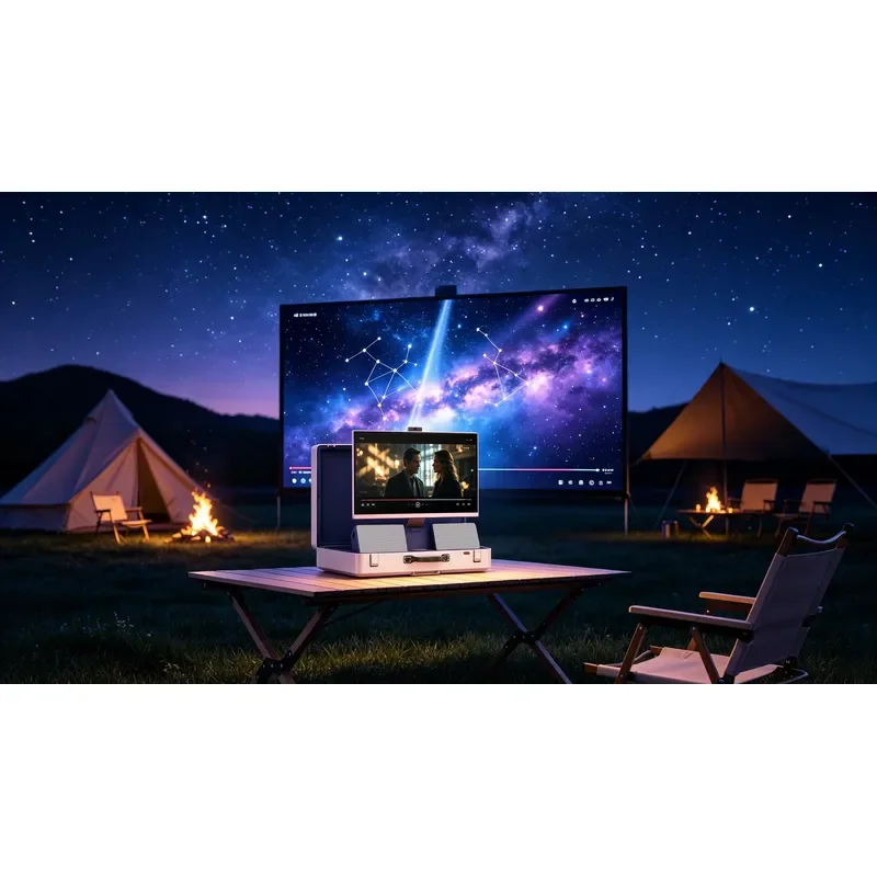 27-Inch Portable Entertainment Hub Touch Screen Microphone Karaoke Machine 45W Speakers Travel Entertainment Case with Wheels