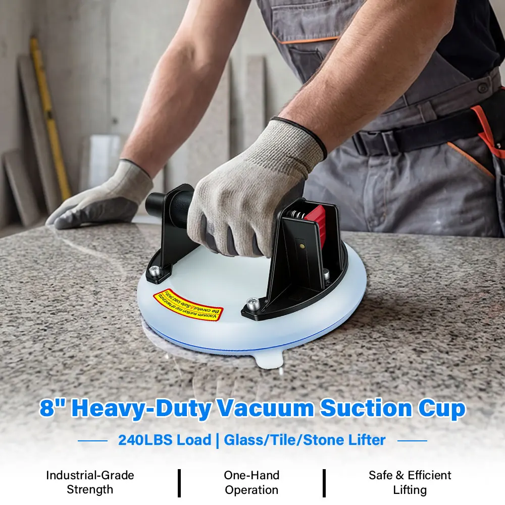 8インチシリコン真空吸盤、耐荷重240ポンド、ハンドリフター、21cmカップ、ガラス・セラミックタイル・花崗岩・床材持ち上げ用ツール
