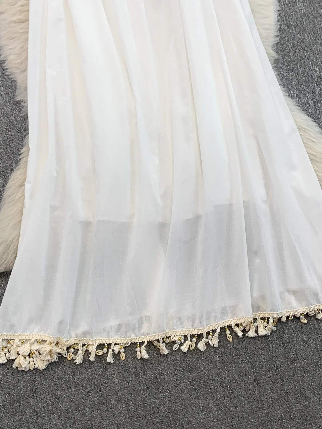 Fee witte chiffon riem Dr Weave kwastje ontwerp losse afslankende lange vakantie Sle Dr Koreaanse versie hoge taille A-lijn...