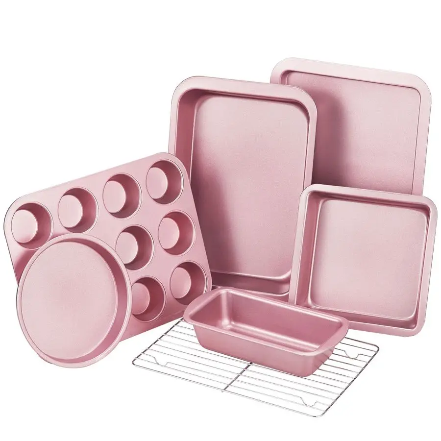 

Baking Pans Sets, Nonstick Bakeware Sets 7Piece with Round Square Cake Pan, Loaf Pan, Muffin Pan, Cookie Sheet, Roast Pan, Cooli