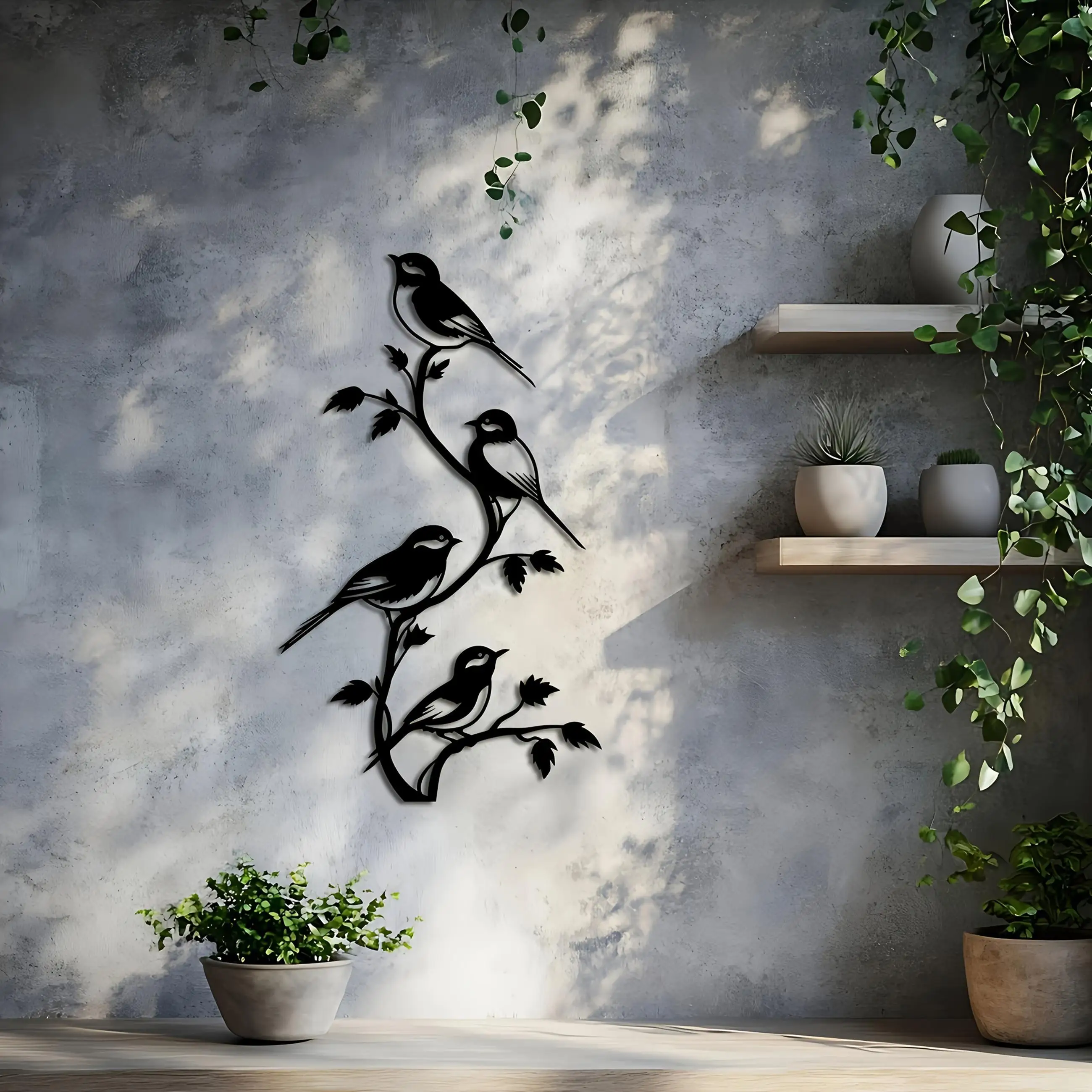 Wrought Iron Wall Art, Handcrafted Metal Bird Floral Decor for Living Room Bedroom Farmhouse, Rustic Hanging Indoor Outdoor Home