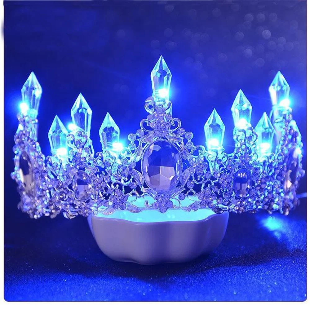 LED Light Crystal Crown Tiaras for Bride Women Crowns Hair Accessories Jewelry Wedding Bridal Queen Princess Tiara For Girls