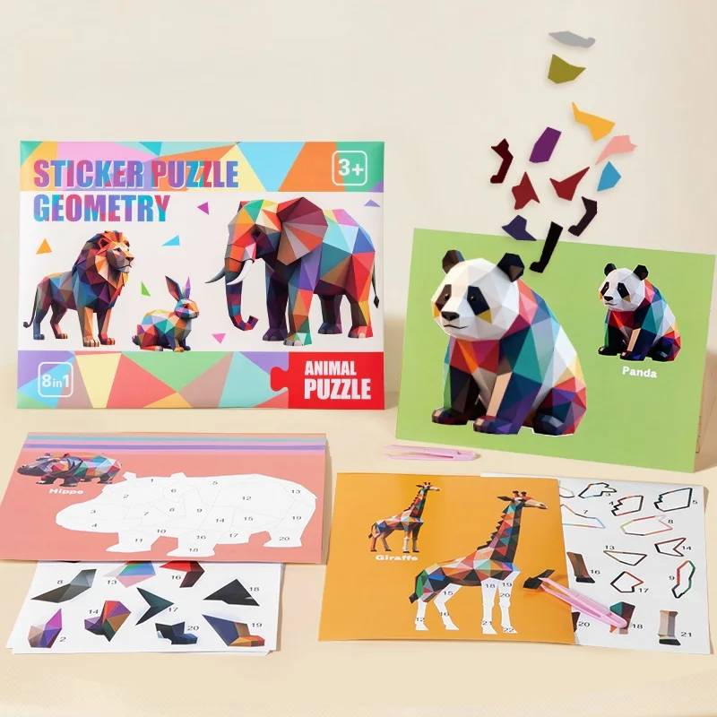 Kids Creative Animal Shape Puzzles Table Games Dog Cat Panda Stacked Puzzle Brain Games Montessori Thinking Education Wooden Toy